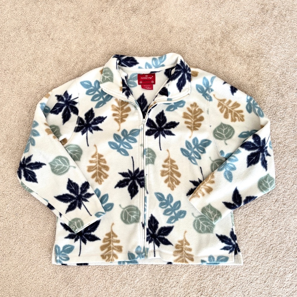 Northcrest Fall Leaves Blue, Green, & Brown Fleece Zip Up Sweatshirt